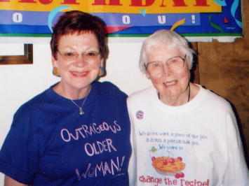 Rosemary wearing her pie shirt